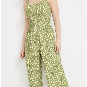 Maurices Green Floral Jumpsuit with Wide-Leg Design